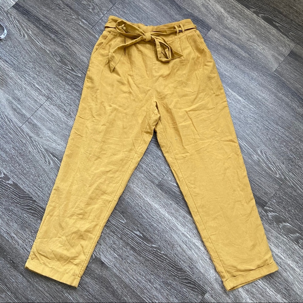 American Eagle mustard paper bag tie waist pants